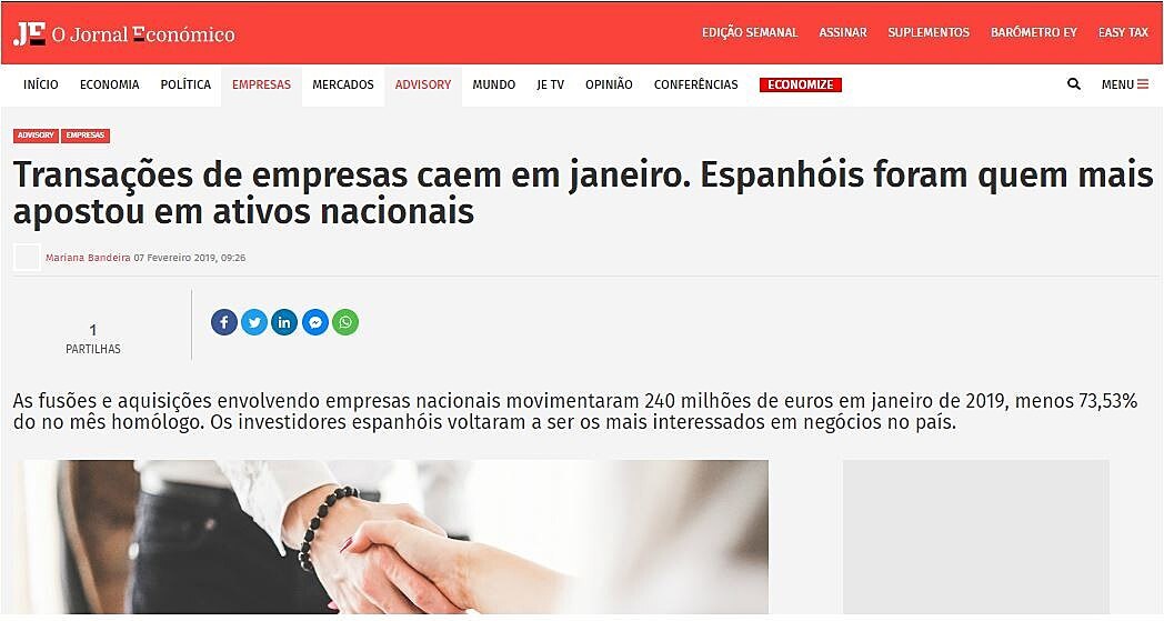 Transaes de empresas caem em janeiro. Espanhis foram quem mais apostou em ativos nacionais